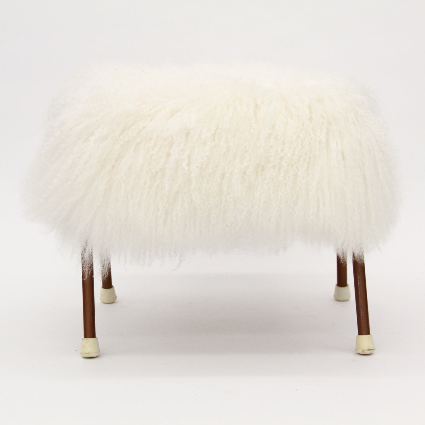 Mid-Century Metal Stool with Mongolian Fur