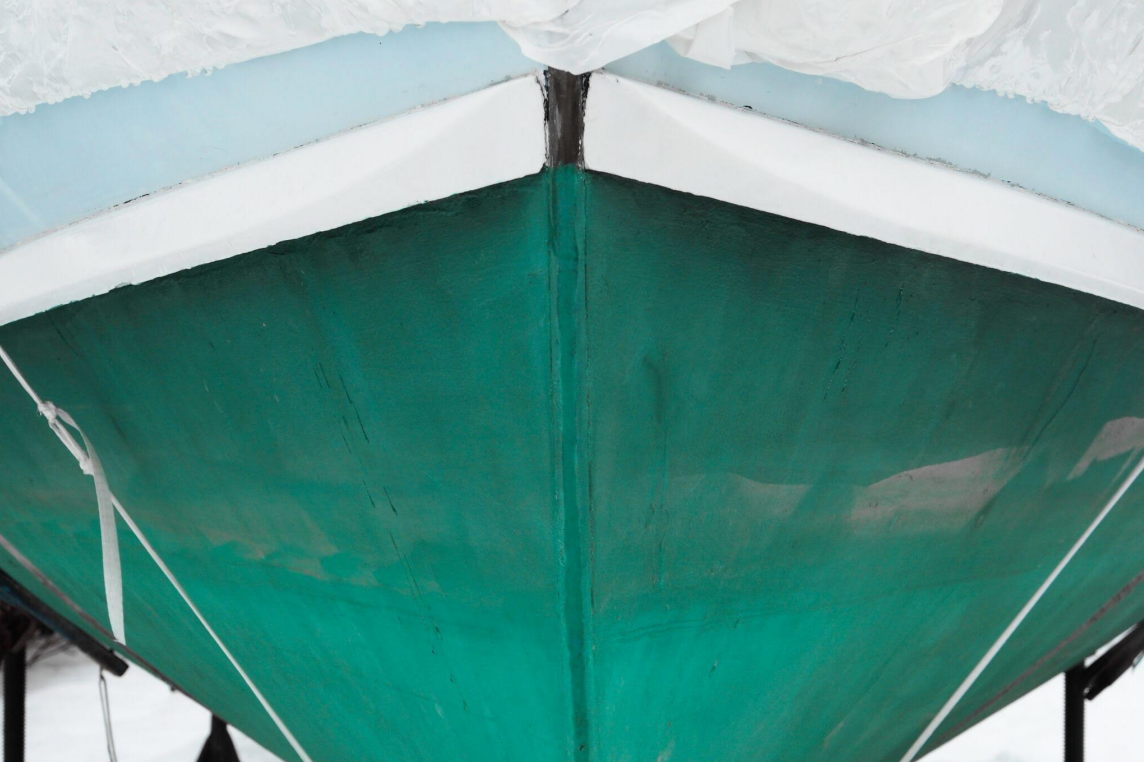 Green Hull 44w x 34h with Matte Finish with White Float Frame